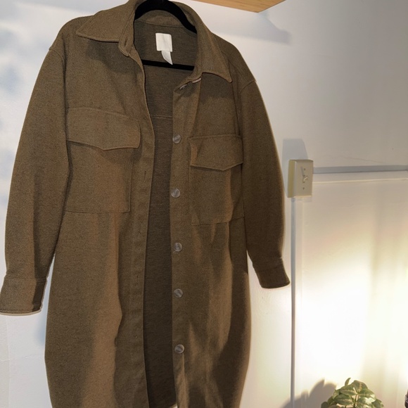 H&M Olive Wool-Blend Longline Shacket Jacket – Size Small - Picture 2 of 4